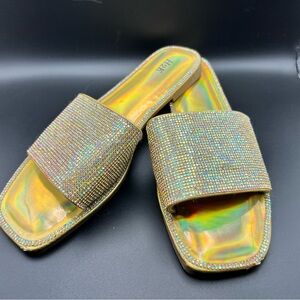 Elegant Gold Rhinestone Slide Sandals